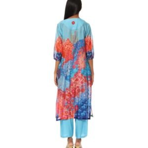Blue Powder Chanderi Printed Kurta Bottom Set for Women - Image 3