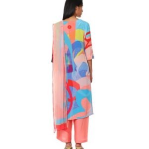 Peach Medium Crepe Printed Kurta Bottom Set for Women - Image 4