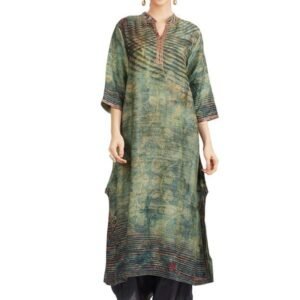 Green Cyan Banarasi Kurta Bottom Set - Image 1