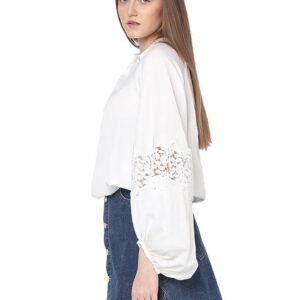 VM Tie-Up Neck Puff Sleeves Gathered Lace Detail Top - Image 5