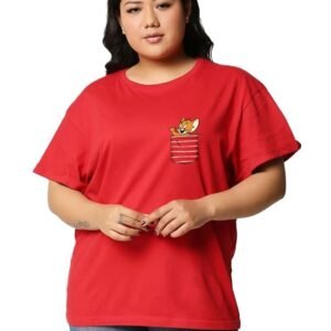 Official Tom & Jerry Merchandise Women's 100% Cotton Graphic Print Boyfriend Fit Round Neck Plus Size T-Shirt - Image 1