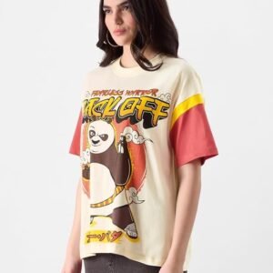 Back Off Womens Oversized Fit Graphic Printed Half Sleeve Cotton Multicolored - Image 4