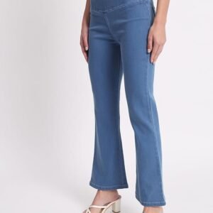 AngelFab Denim Boot Cut Fit Stretchable High Waist Elastic Closer Solid Jeggings for Women - Image 5