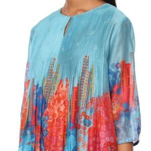 Blue Powder Chanderi Printed Kurta Bottom Set for Women - Image 2