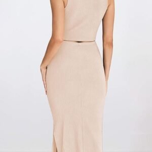 Women's 2 Piece Summer Outfits Crewneck Tank Tops Split Bodycon Midi Skirt Set - Image 5