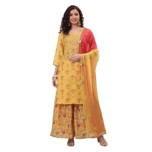 Rangriti Women Polyester Printed Yellow Suit Set - Image 1