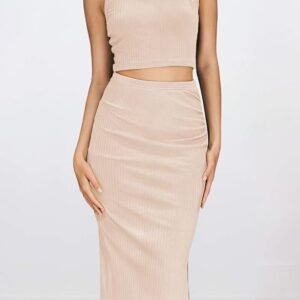 Women's 2 Piece Summer Outfits Crewneck Tank Tops Split Bodycon Midi Skirt Set - Image 4