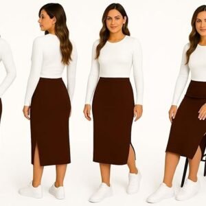 Women's Elastic Waist Pencil Bodycon Midi Skirt - Women's Imported Stretchable Skirt Elastic Waist Stretch Bodycon with Calf Length - Image 3