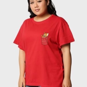 Official Tom & Jerry Merchandise Women's 100% Cotton Graphic Print Boyfriend Fit Round Neck Plus Size T-Shirt - Image 6
