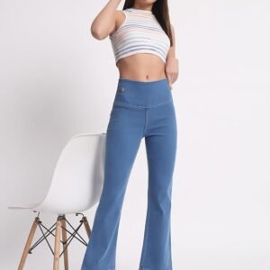 AngelFab Denim Boot Cut Fit Stretchable High Waist Elastic Closer Solid Jeggings for Women - Image 3
