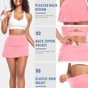 Pleated Tennis Skirts for Women High Waisted Athletic Golf Skorts with Pockets Shorts Running Workout Clothes, Light Pink, Small - Image 4