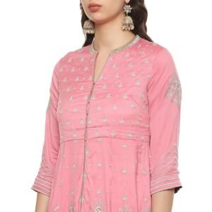 BIBA Women Cotton Blend Anarkali Embroidered Kurta Suit Set - Image 4