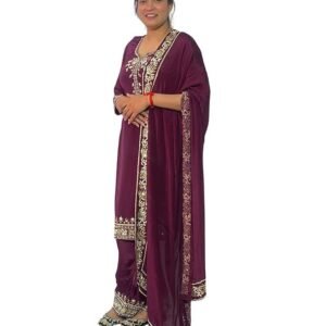 Women Embroidered Salwar Suit Set | Salwar Suit Fully Hand Work Embroidered | Punjabi Suit with Dupatta Set, Crepe with Polester Blend Fabric | Ethnic Wear & Stylish Suits | Maroon Color - Image 1