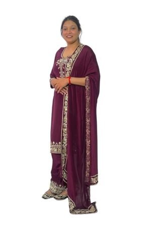 Women Embroidered Salwar Suit Set | Salwar Suit Fully Hand Work Embroidered | Punjabi Suit with Dupatta Set, Crepe with Polester Blend Fabric | Ethnic Wear & Stylish Suits | Maroon Color