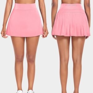 Pleated Tennis Skirts for Women High Waisted Athletic Golf Skorts with Pockets Shorts Running Workout Clothes, Light Pink, Small - Image 5