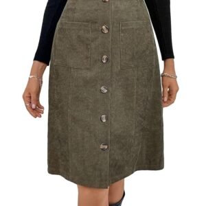 Women's High Waist Button Front Corduroy Midi Skirt Casual Skirts - Image 3