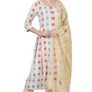 Aurelia Women’s Abstract Printed Flared Kurta Set with Trouser and Dupatta for Women - Image 1