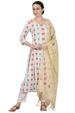 Aurelia Women’s Abstract Printed Flared Kurta Set with Trouser and Dupatta for Women