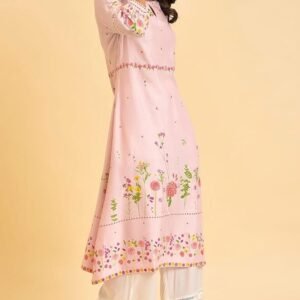 W for Woman Light Pink Floral Printed Summer Kurta - Image 4