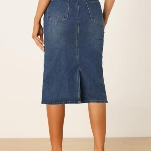 Casual Denim Skirt for Women's High Waist Split Back Pockets Midi Jean Skirts - Image 4