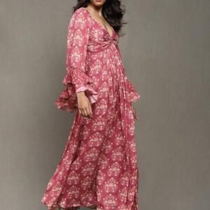 Ritu Kumar Pink Block Print Long Dress - Image 4