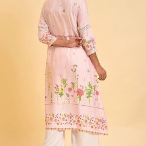 W for Woman Light Pink Floral Printed Summer Kurta - Image 6
