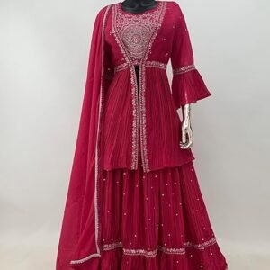 Ethnik Elegant Pink Embroidered Lehenga Choli Set - Image 4