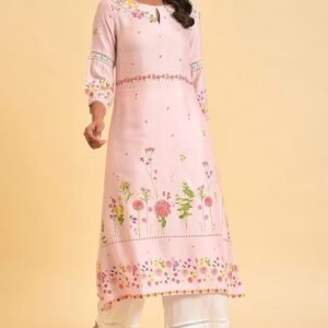 W for Woman Light Pink Floral Printed Summer Kurta - Image 2