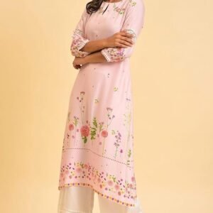 W for Woman Light Pink Floral Printed Summer Kurta - Image 5