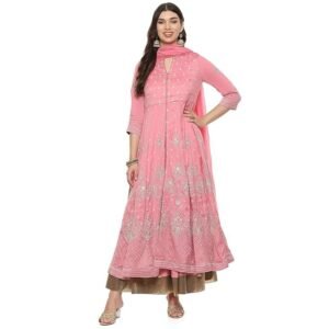 BIBA Women Cotton Blend Anarkali Embroidered Kurta Suit Set - Image 1