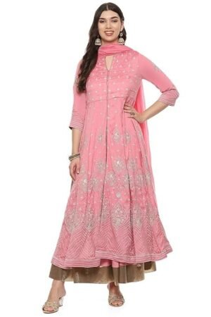 BIBA Women Cotton Blend Anarkali Embroidered Kurta Suit Set