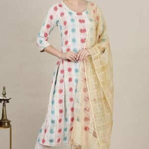 Aurelia Women’s Abstract Printed Flared Kurta Set with Trouser and Dupatta for Women - Image 7