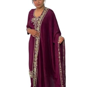 Women Embroidered Salwar Suit Set | Salwar Suit Fully Hand Work Embroidered | Punjabi Suit with Dupatta Set, Crepe with Polester Blend Fabric | Ethnic Wear & Stylish Suits | Maroon Color - Image 2