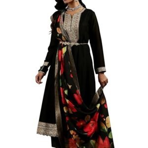 Lib Black Silk Blend Yoke Design Kurta Sets for Women - Image 1