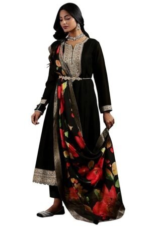 Lib Black Silk Blend Yoke Design Kurta Sets for Women