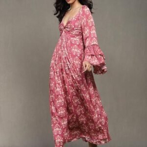 Ritu Kumar Pink Block Print Long Dress - Image 5