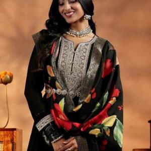 Lib Black Silk Blend Yoke Design Kurta Sets for Women - Image 3