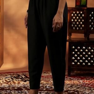 Lib Black Silk Blend Yoke Design Kurta Sets for Women - Image 2