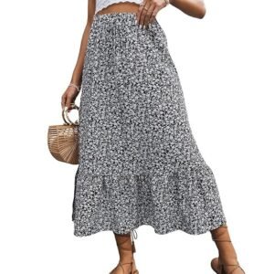 Rocks Women's Casual High Waist Floral Print Skirt Split Thigh A Line Maxi Skirts - Image 4