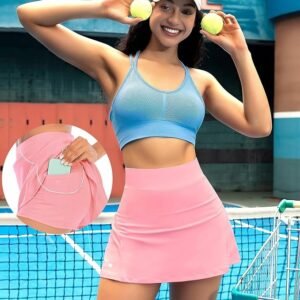 Pleated Tennis Skirts for Women High Waisted Athletic Golf Skorts with Pockets Shorts Running Workout Clothes, Light Pink, Small - Image 3