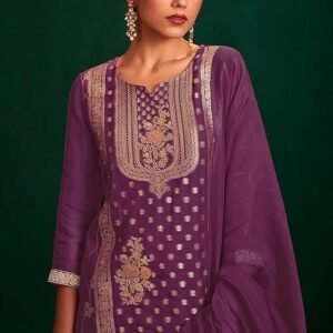 Janasya Women's Organza Jacquard Straight Kurta Set - Image 5