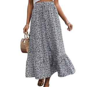 Rocks Women's Casual High Waist Floral Print Skirt Split Thigh A Line Maxi Skirts - Image 2