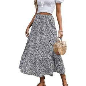 Rocks Women's Casual High Waist Floral Print Skirt Split Thigh A Line Maxi Skirts - Image 6