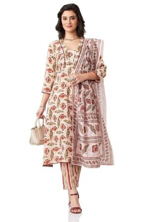 Myx Women's Printed Anarkali Kurta Pant Set with Dupatta