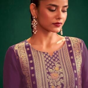 Janasya Women's Organza Jacquard Straight Kurta Set - Image 4