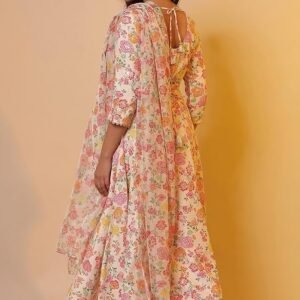 Aurelia Women White Floral Print Viscose Kurta Set with Trousers & Dupatta - Image 2