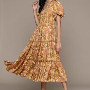 Kumar Yellow Paisley Print Long Dress - Image 6