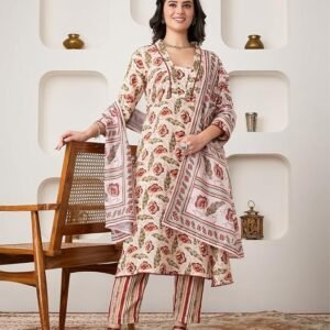 Myx Women's Printed Anarkali Kurta Pant Set with Dupatta - Image 3