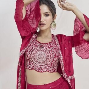 Ethnik Elegant Pink Embroidered Lehenga Choli Set - Image 5