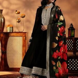 Lib Black Silk Blend Yoke Design Kurta Sets for Women - Image 4